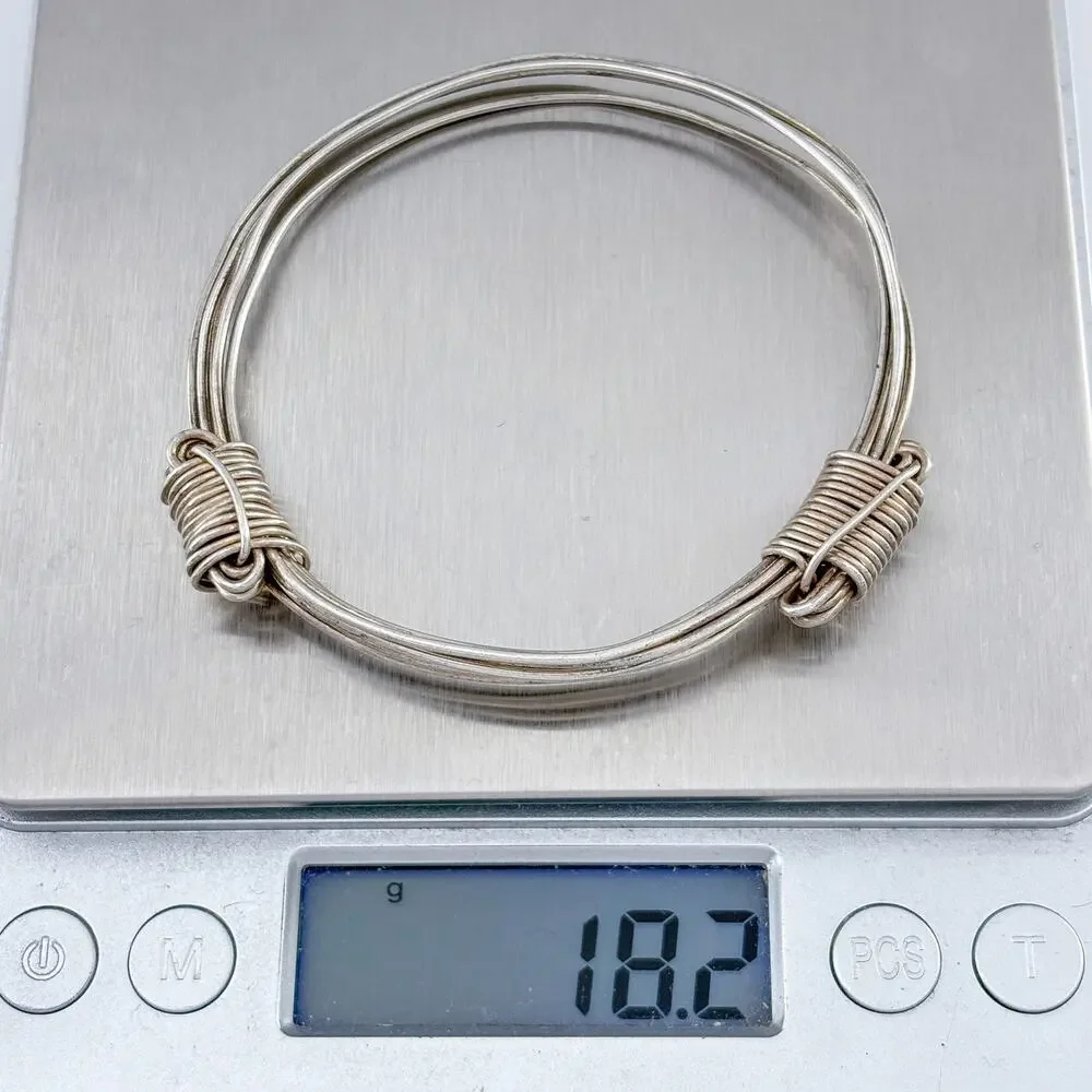 Vintage Sterling Silver 925 Multi Wire Coiled Bangle Bracelet 7